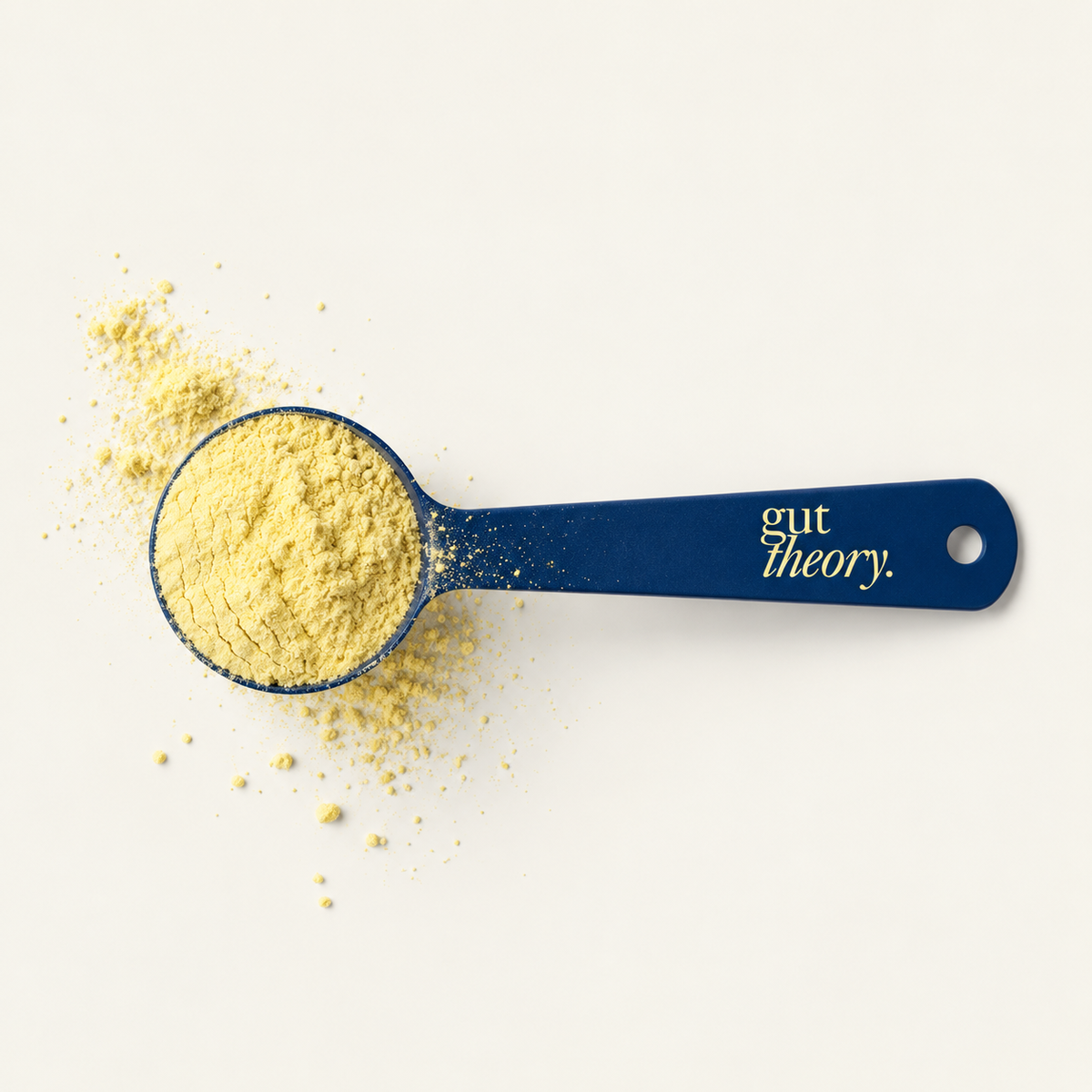 Navy Gut Theory scoop filled with yellow Daily Buffer powder